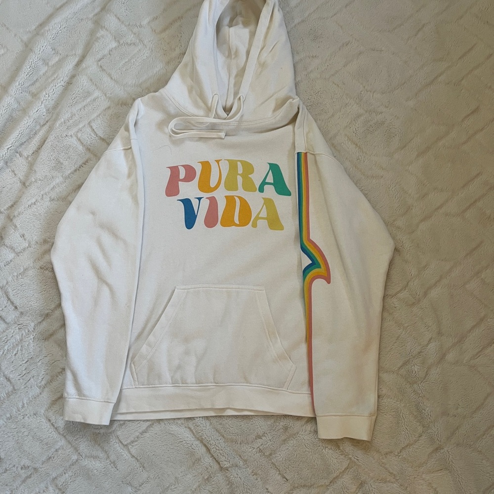 Pura Vida Cream Hoodie with Rainbow Detail